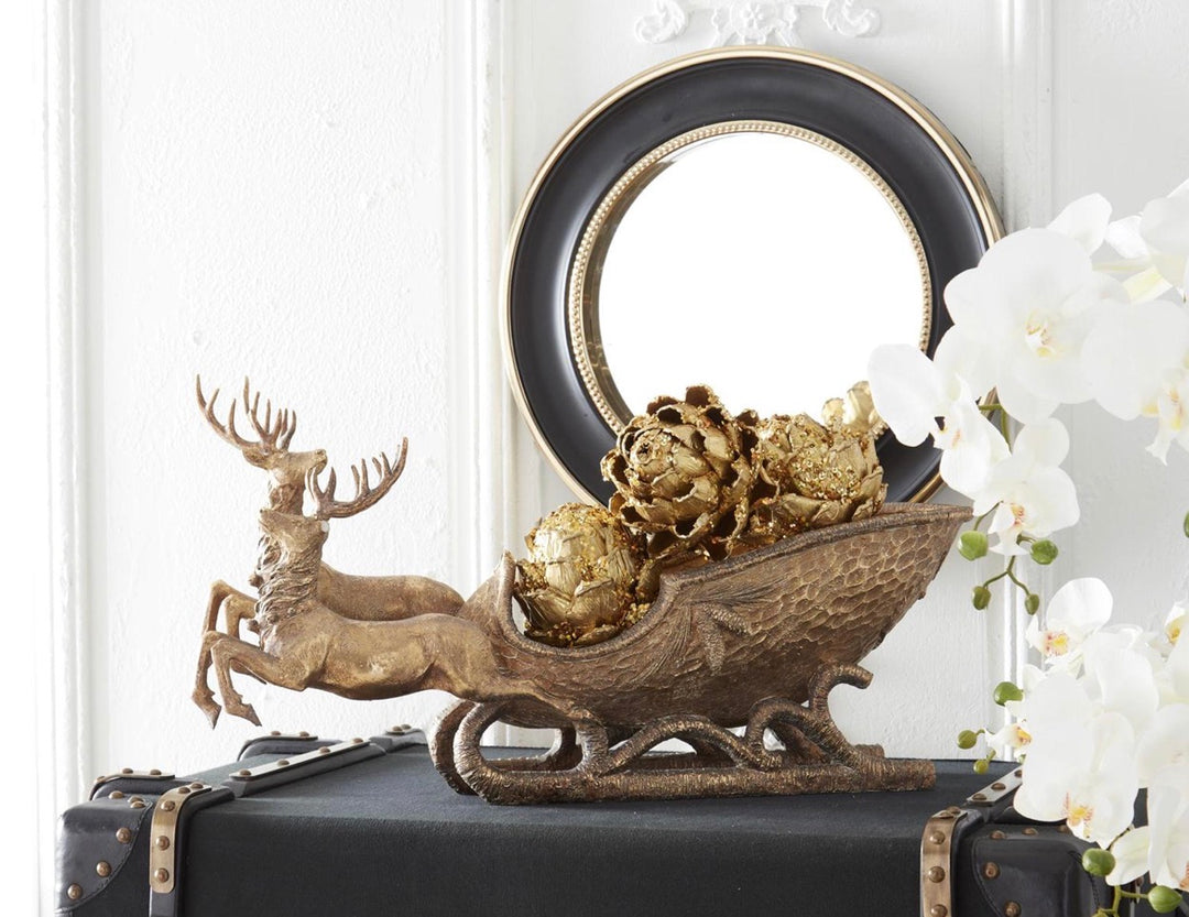 Antique Gold Reindeer & Sleigh Centerpiece