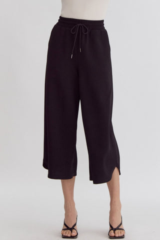 Textured Black Wide Leg Pants