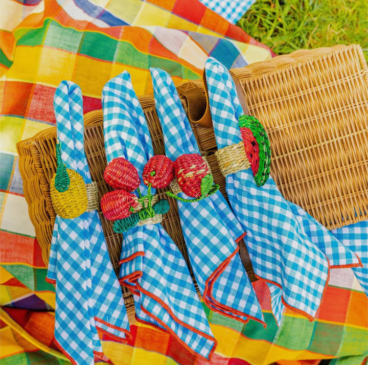 Blue Gingham Cotton Napkin – Red Stitch