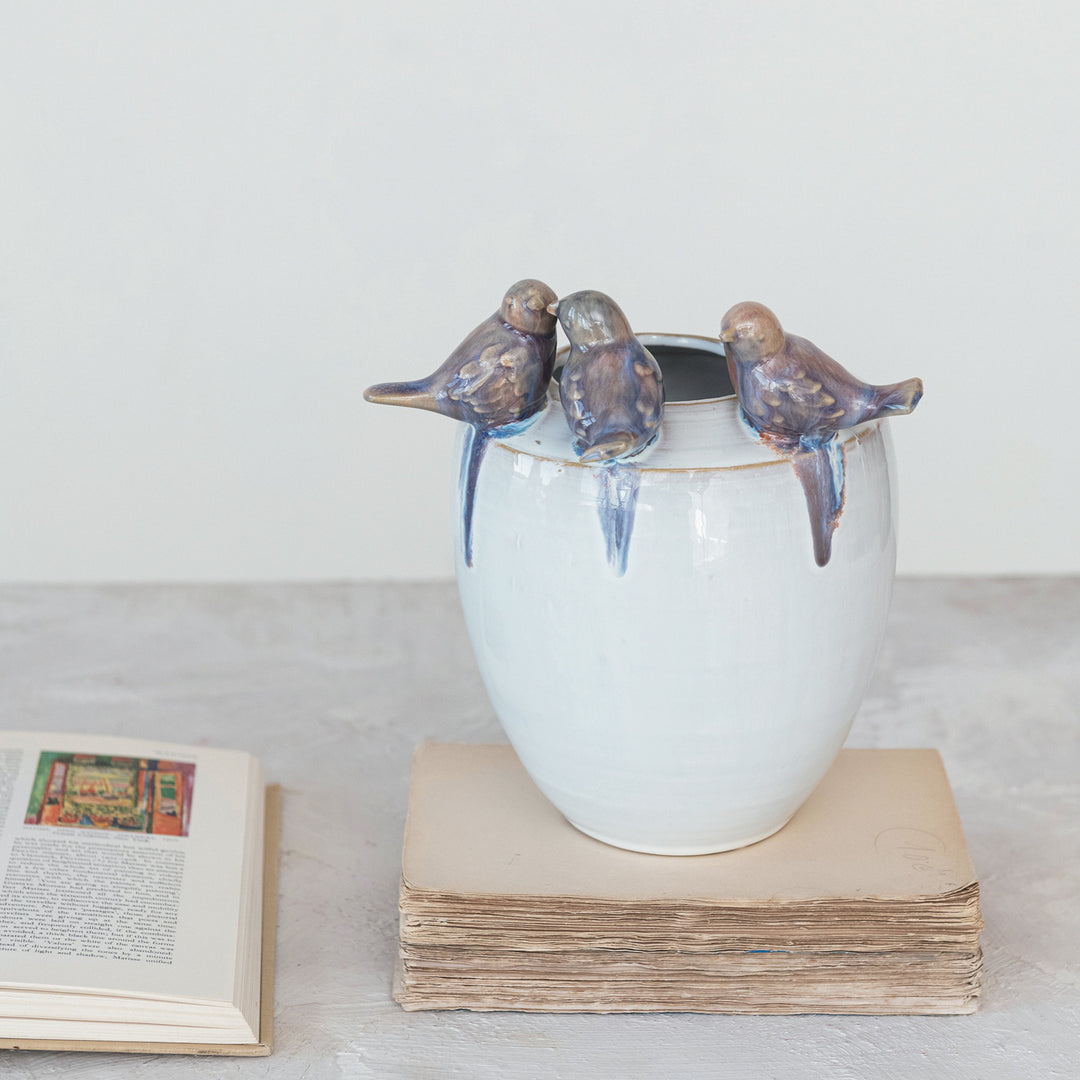 Perched Birds Stoneware Planter