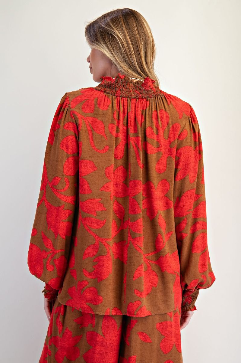 Autumn Petals Smocked Blouse