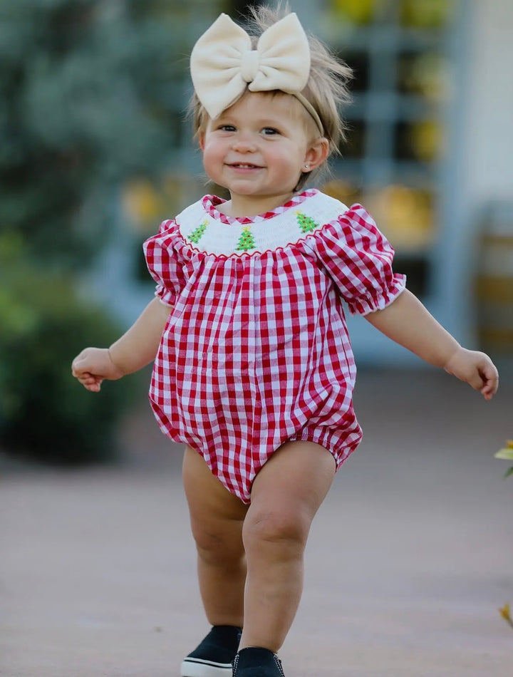Merry Little Gingham Smocked Bubble
