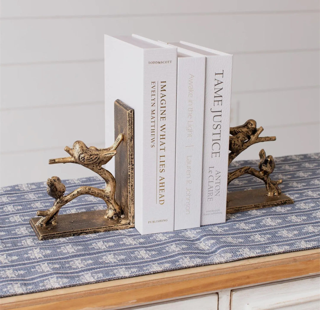 Antiqued Bird Branch Bookends — Set of 2