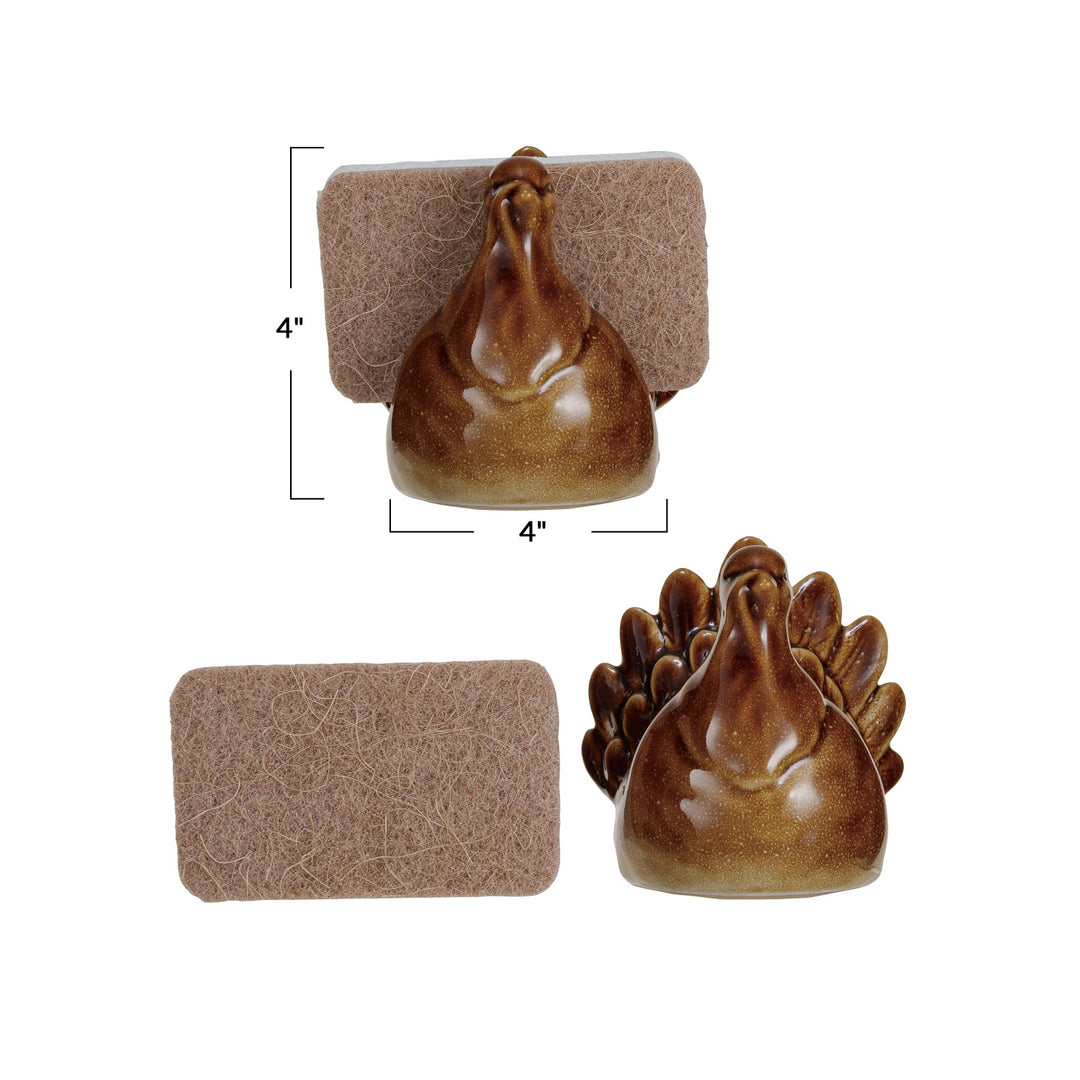 Stoneware Turkey Sponge Holder with Sponge