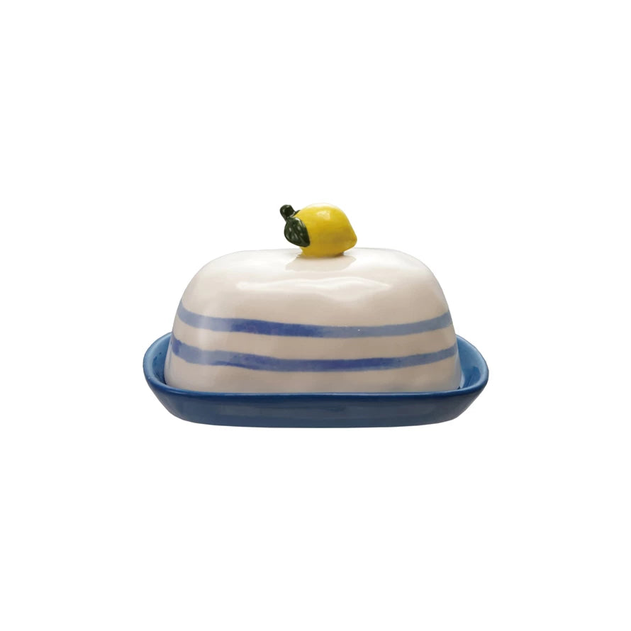 Lemon Grove Ceramic Butter Dish – Blue Stripe
