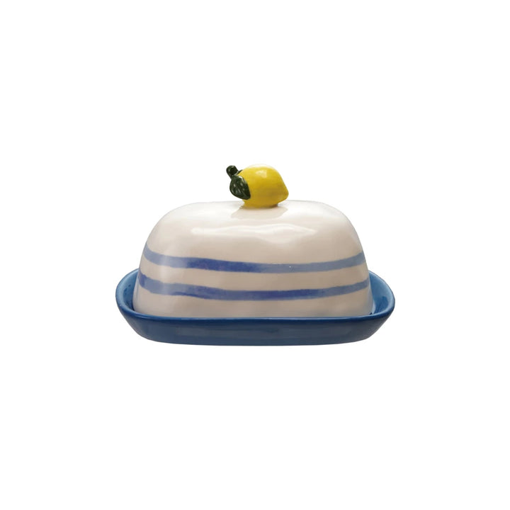 Lemon Grove Ceramic Butter Dish – Blue Stripe
