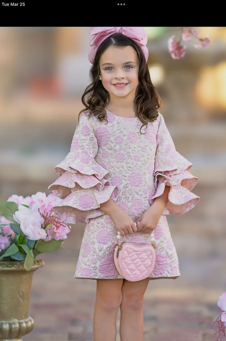 Blossoming Pink Ruffle Sleeve Dress