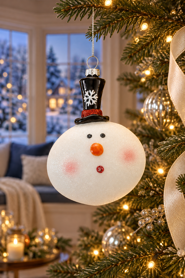 Snowy Christmas Cheer Glass Snowman Ornament – 5″