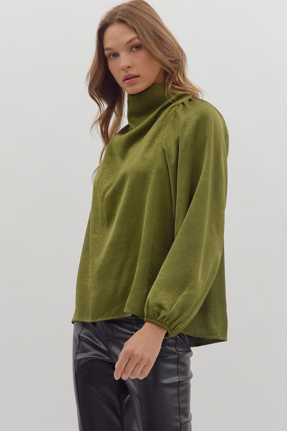 The Olive Luxe Satin Drape Top
