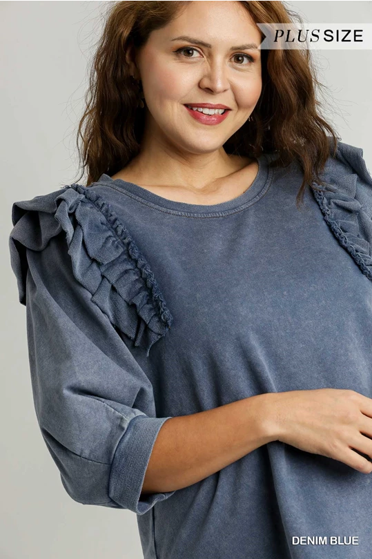Ruffle Denim Top - Plus Size