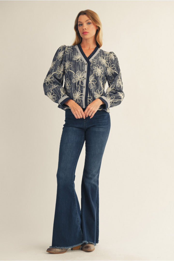 Indigo Bloom Embroidered Blouse