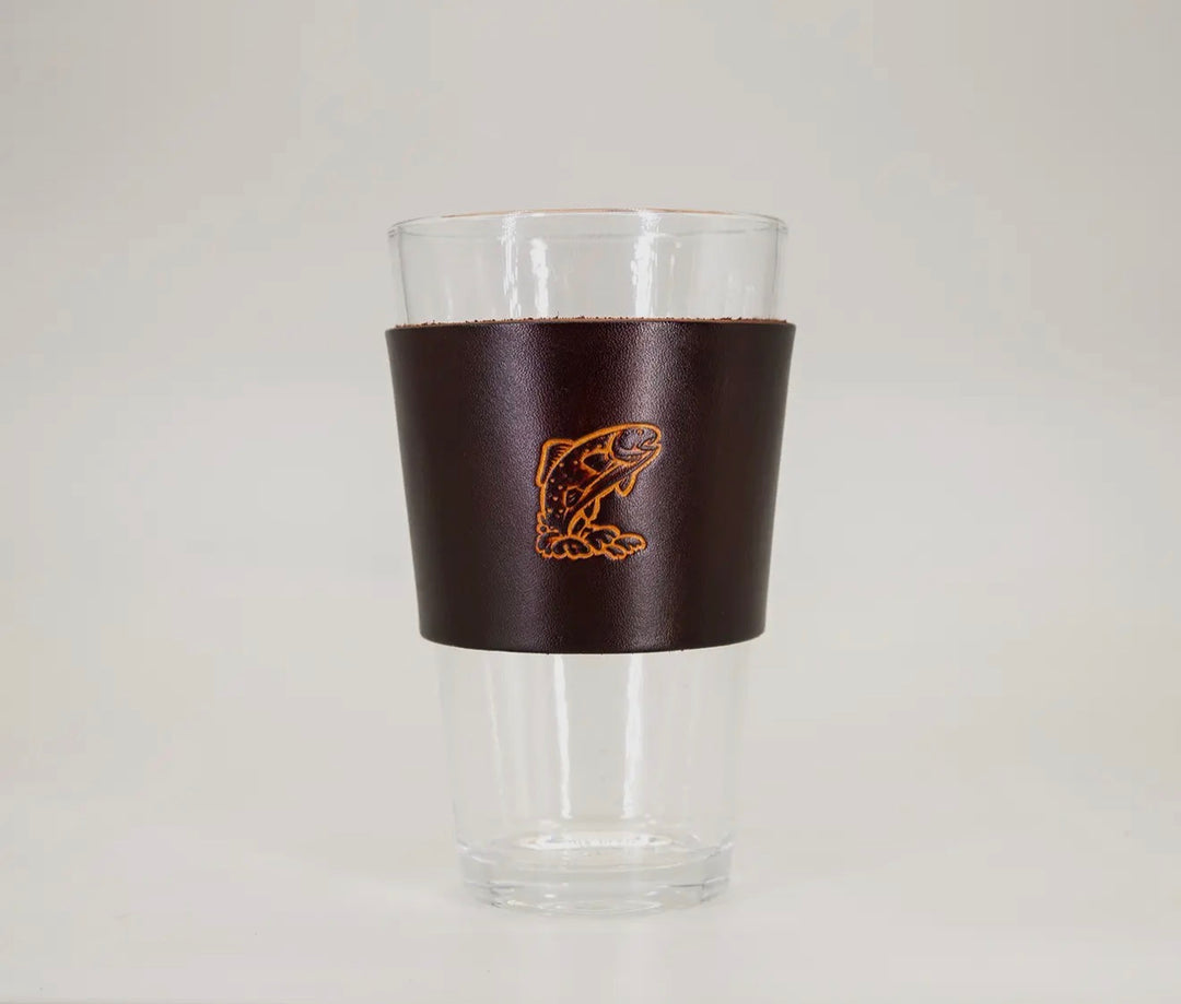 Pint Glass with Genuine Leather Holder