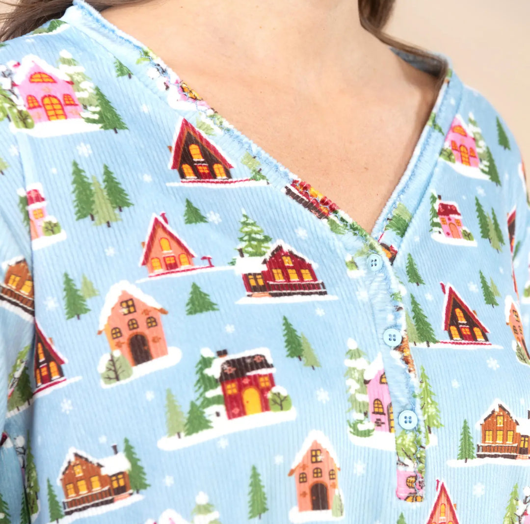 Snowy Village Henley Pajama Top