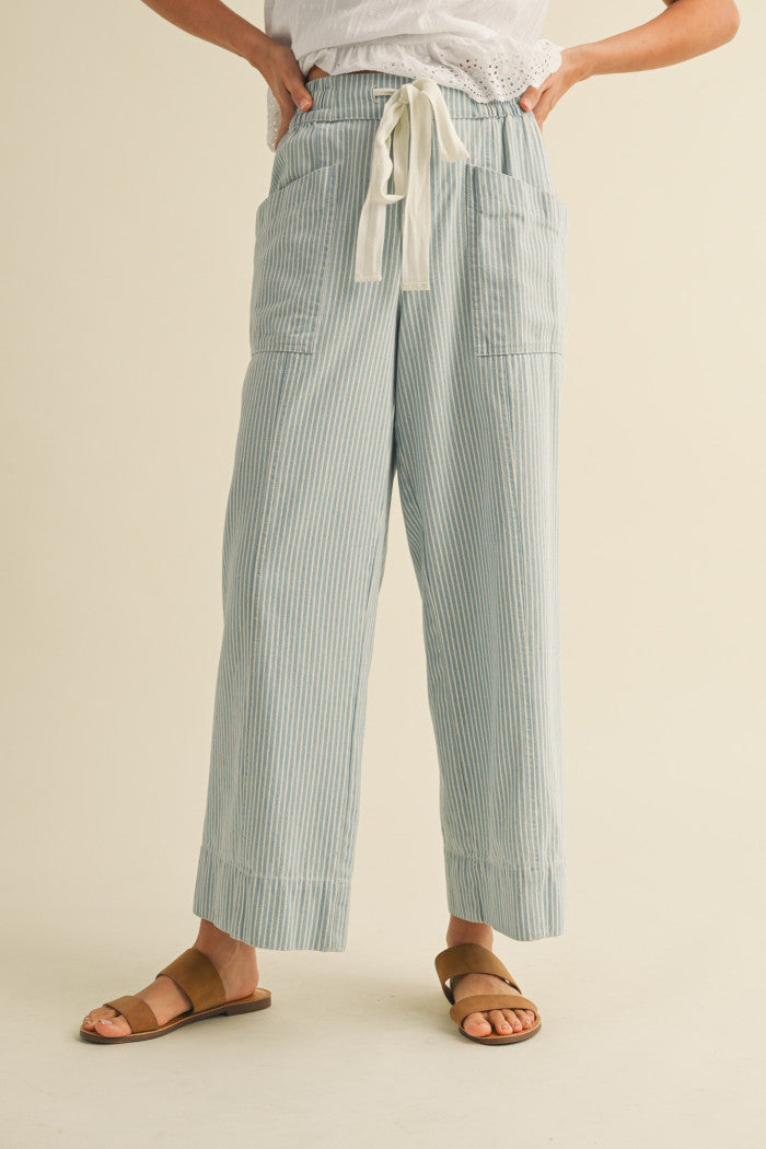 Light Blue Stripes Drawstring Pants