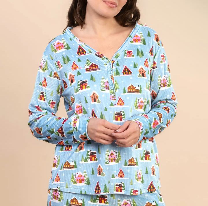 Snowy Village Henley Pajama Top