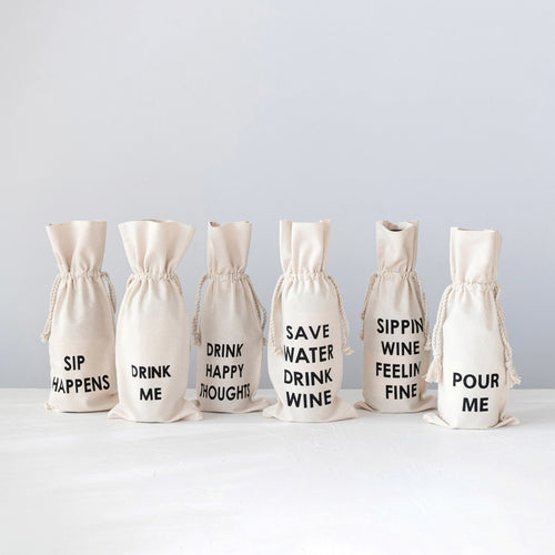 Cotton Wine Bags with Sayings