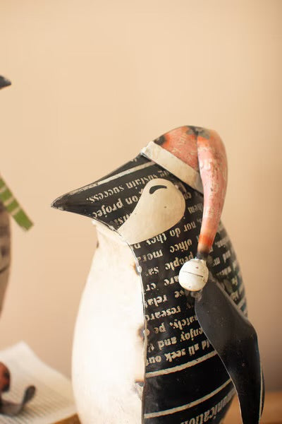 Skating Through Christmas Recycled Metal Penguins
