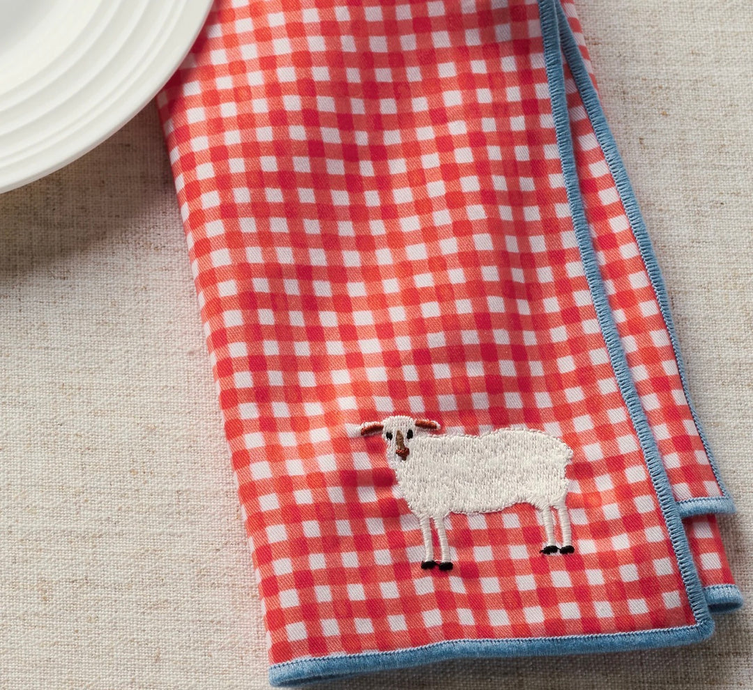 Farmhouse Gingham Embroidered Napkins