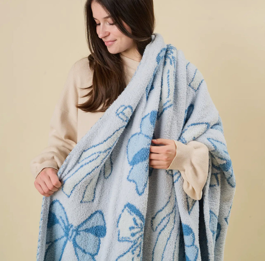 Blushing Blue Bows Cozy Blanket