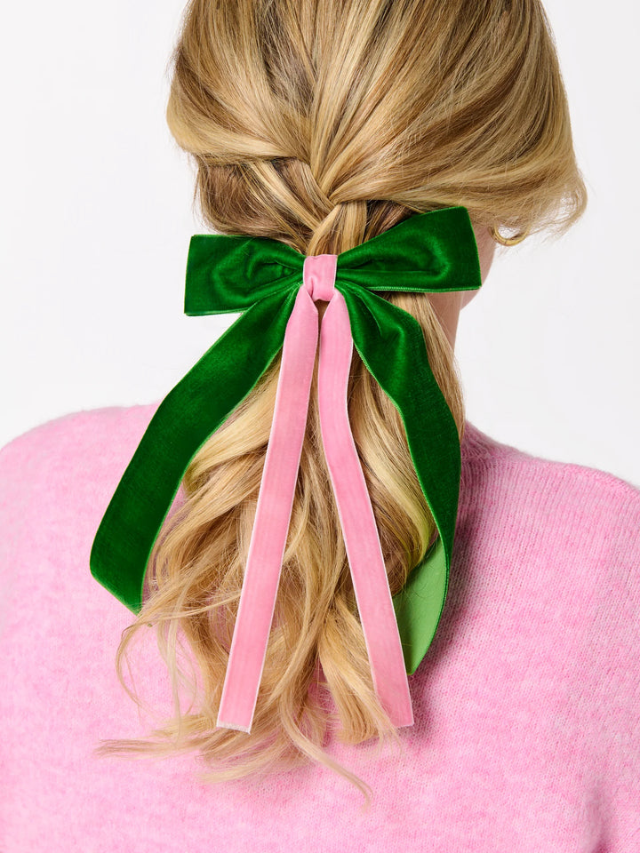 Velvet Ribbon Bow Hair Clip – Red or Green