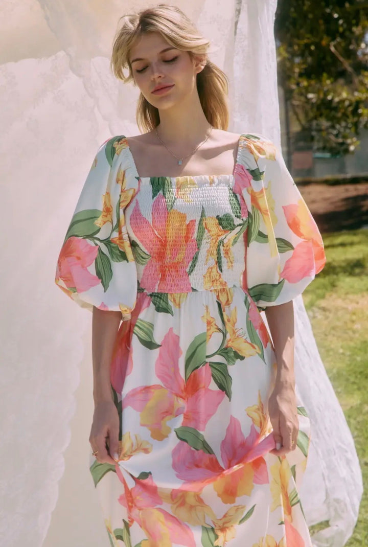 Golden Petal Escape Maxi Dress