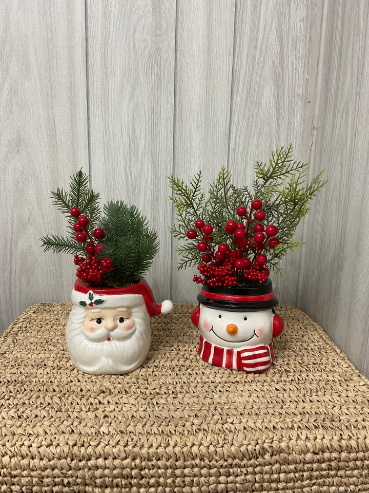 Holiday Character Planters with Faux Holly