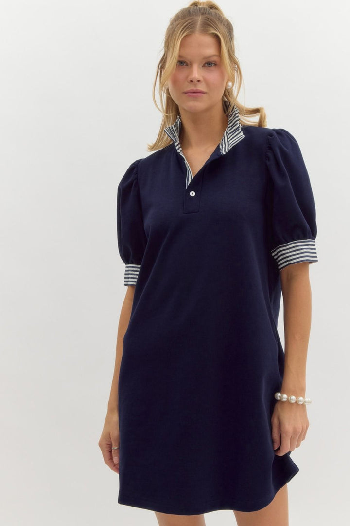 Short Sleeve Polo Dress with Stripes