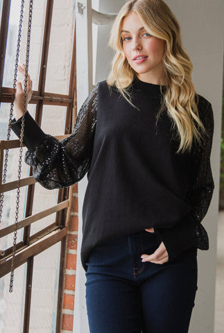 Black Sequin Sleeve Top