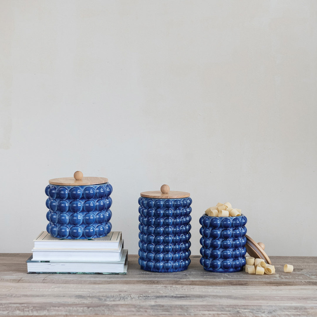 Blue Bubble Stoneware Canister