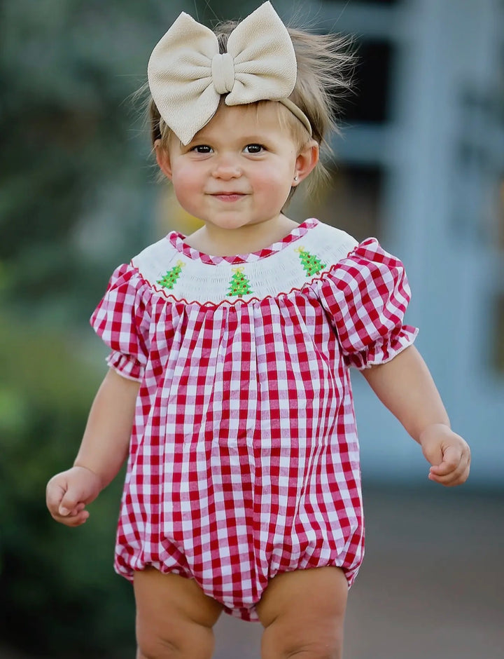 Merry Little Gingham Smocked Bubble