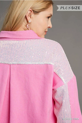 Sequin Sleeve/Back Pink Shacket - Plus