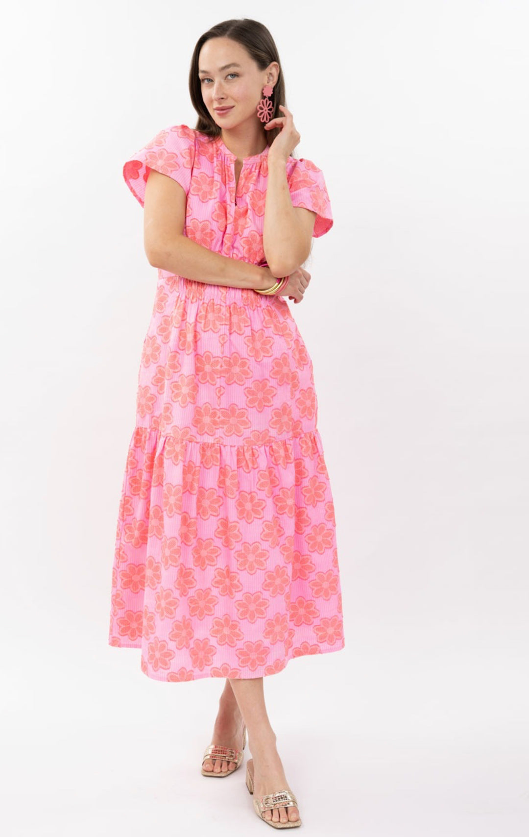 Pink Petal Smocked Midi Dress