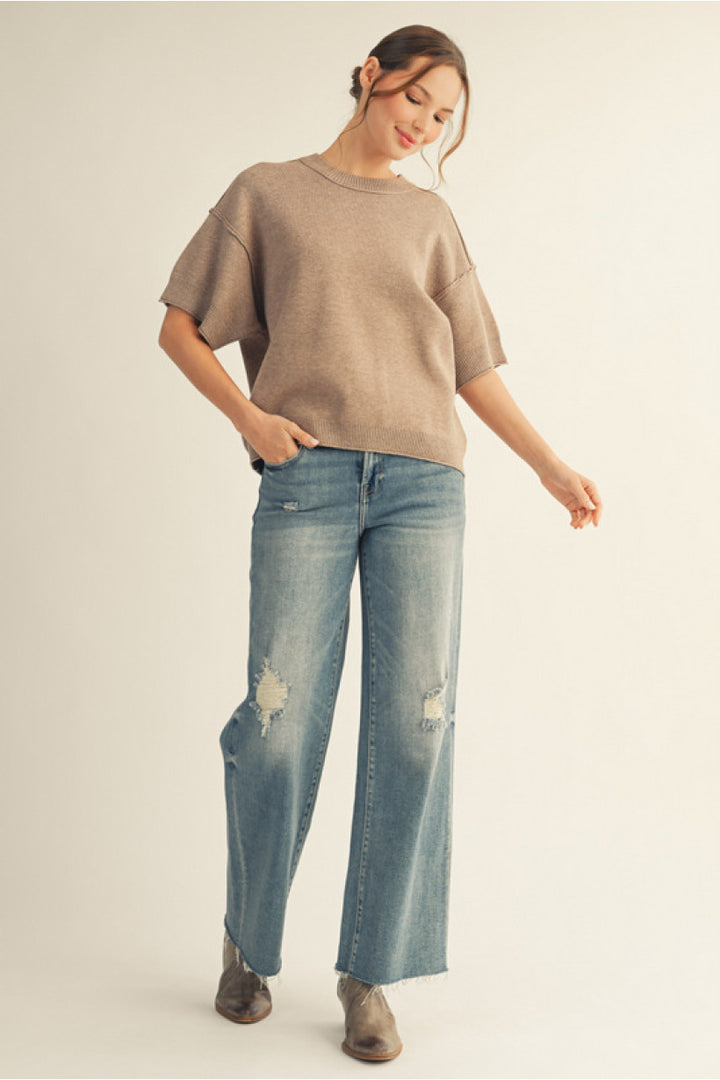 Cozy Espresso Short-Sleeve Sweater