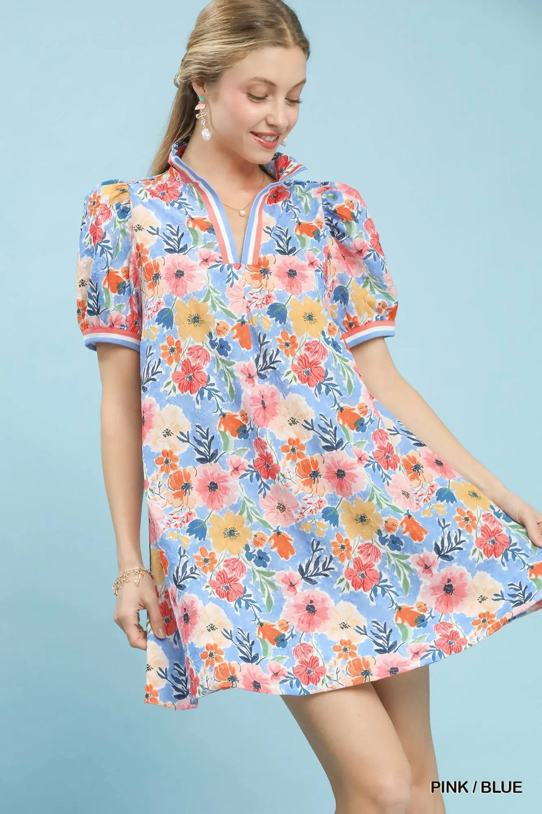 Summer Bloom Contrast Trim Mini Dress