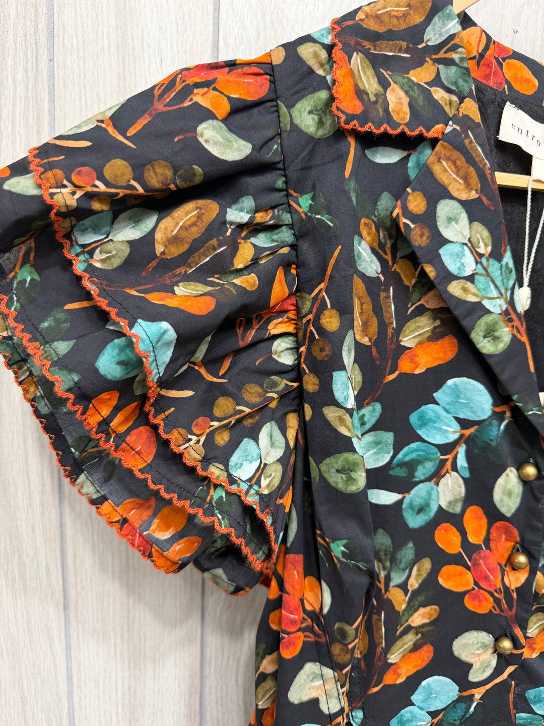 Autumn Botanical Ruffle Sleeve Maxi Dress