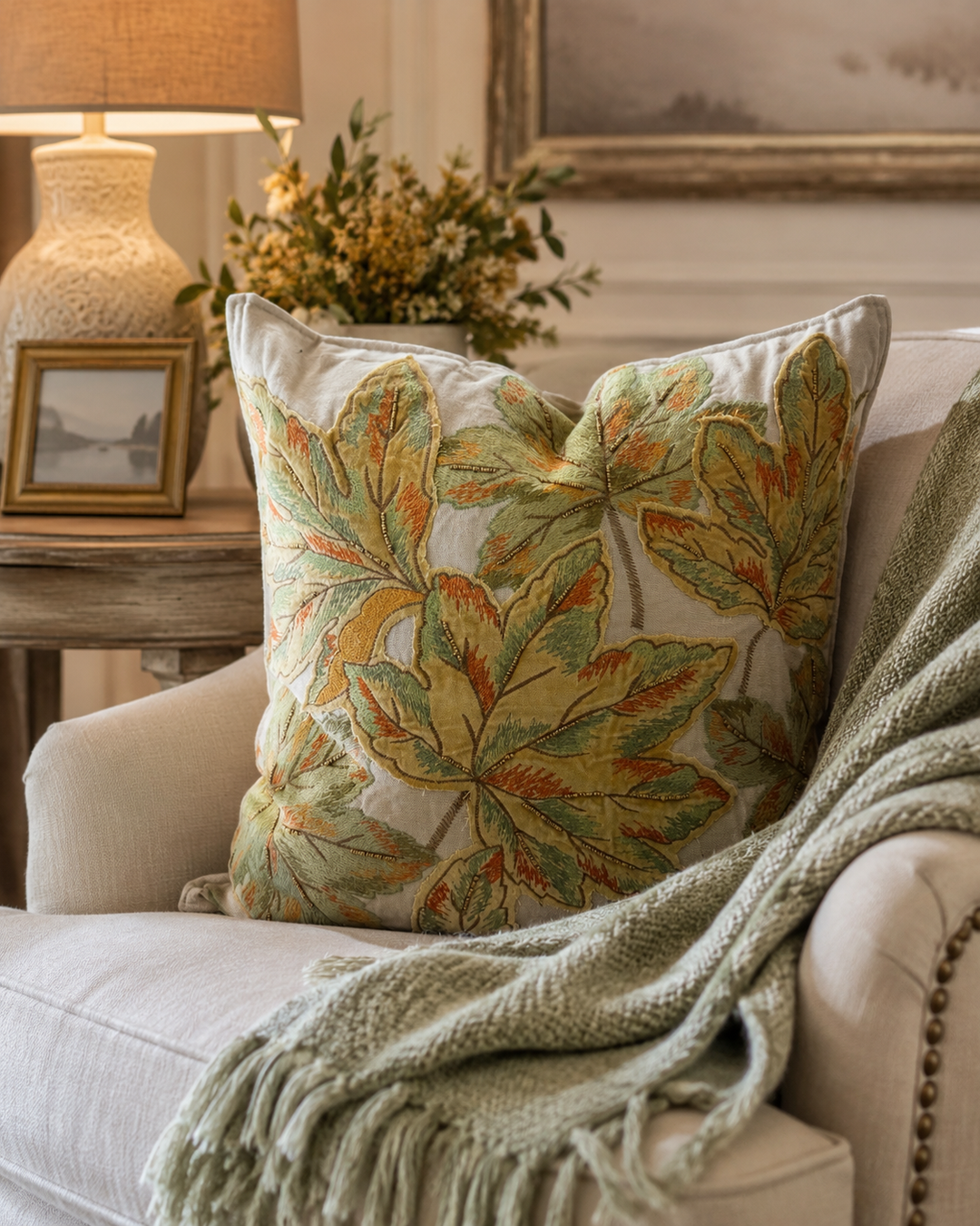 Harvested Magnolia Embroidered Pillow
