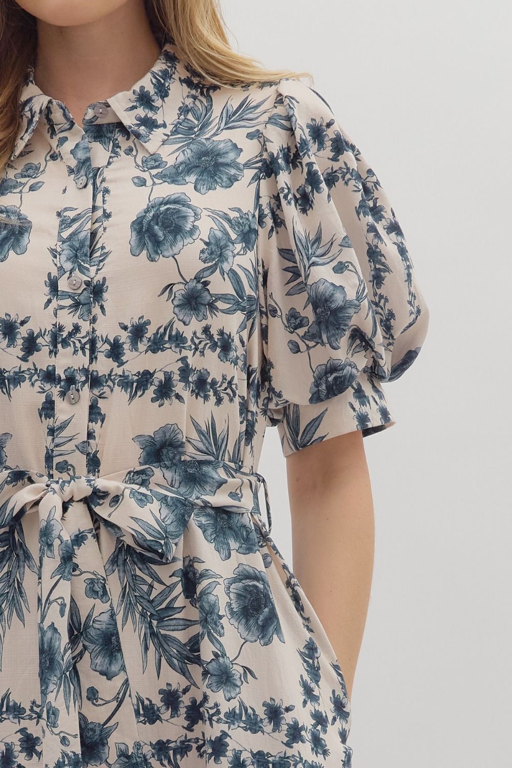 Botanical Toile Belted Midi Dress