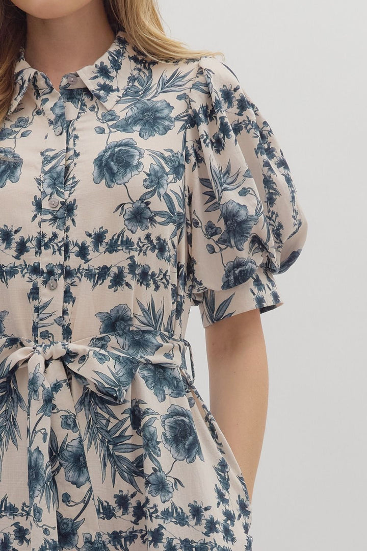 Botanical Toile Belted Midi Dress