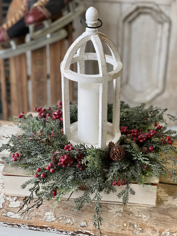 Frosted Red Berry Candle Ring – 14”