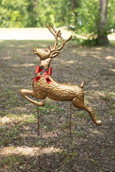 Prancing Gold Reindeer Yard Stake