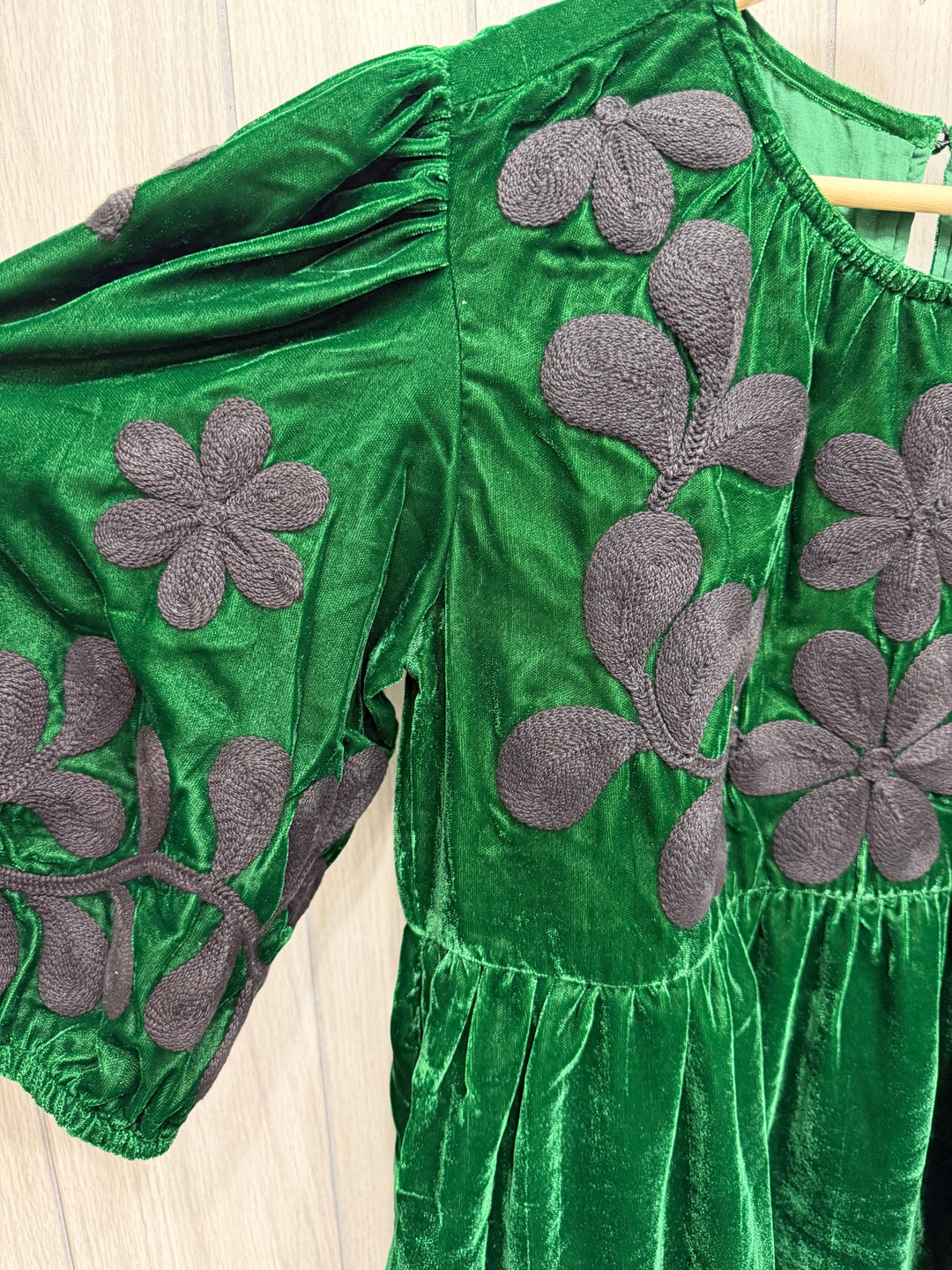 Emerald Eve Embroidered Velvet Dress