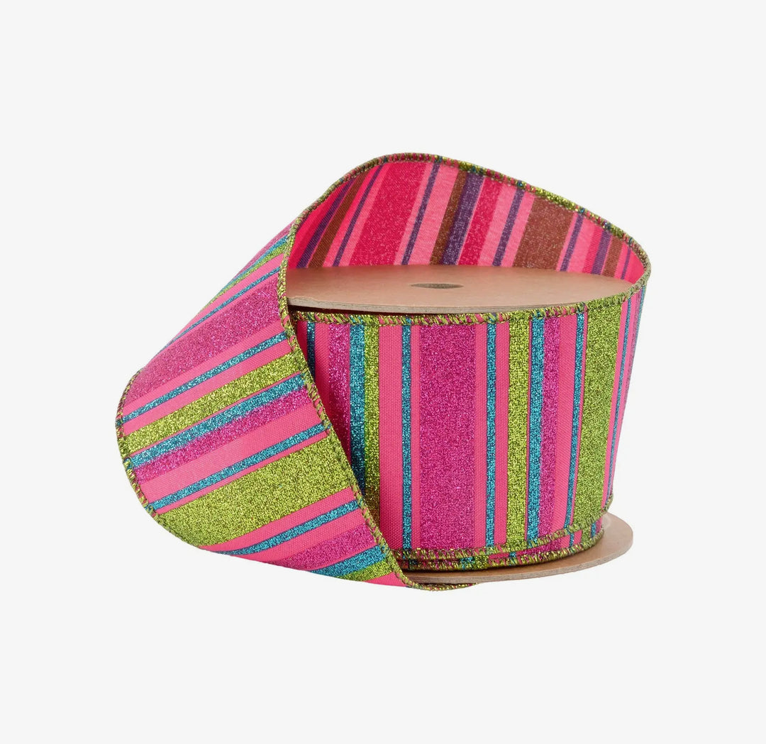 Neon Fiesta Glitter Stripe Wired Ribbon