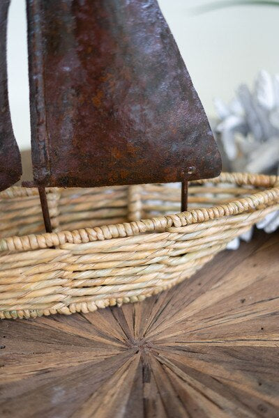 Seagrass Boat with Rustic Hand Hammered Sail