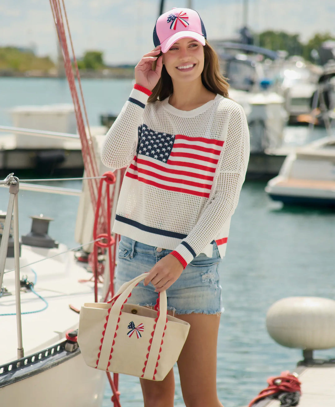 Stars & Stripes Bow Trucker Hat