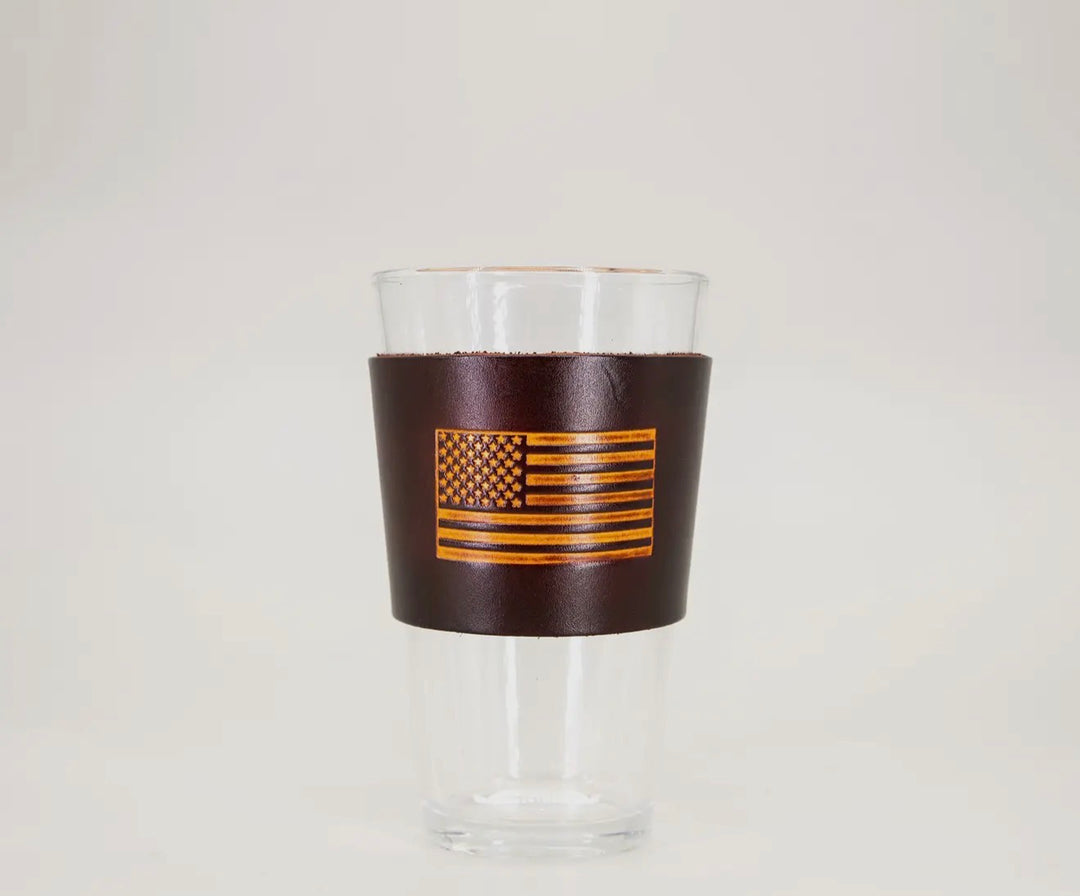Pint Glass with Genuine Leather Holder