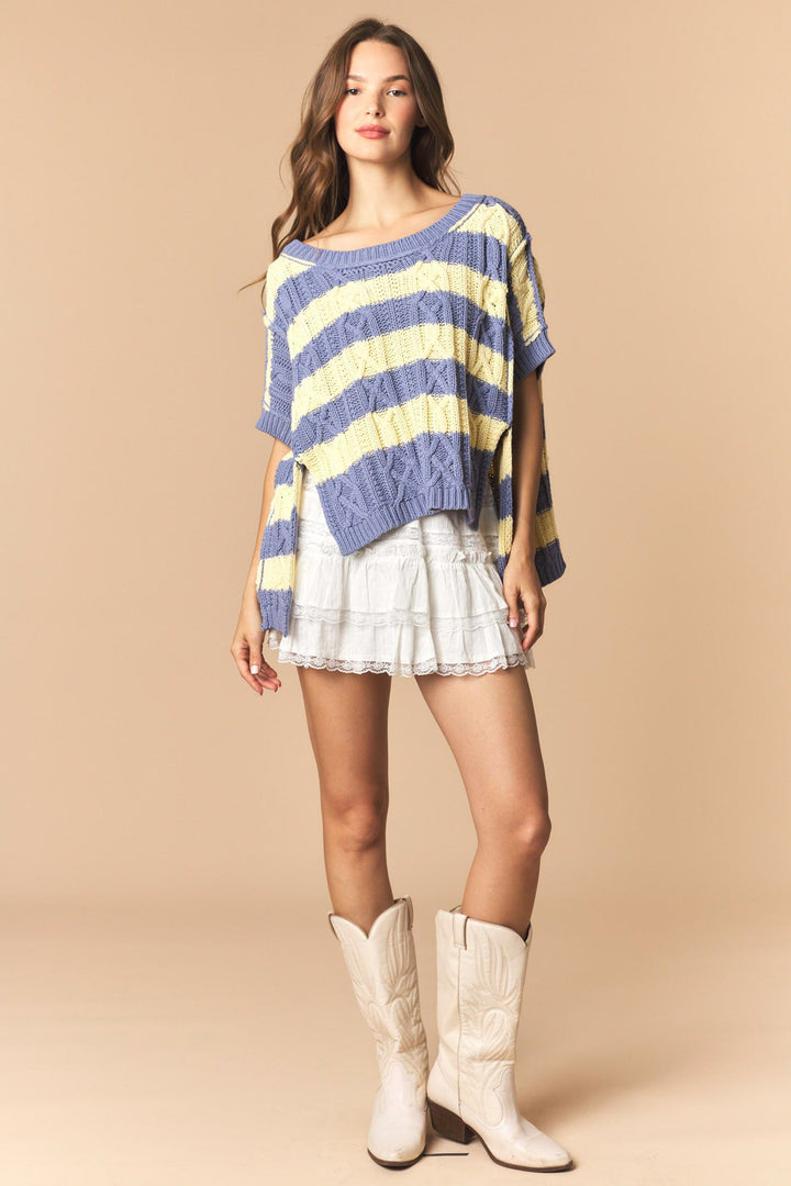 Bluebell Stripe Cable Knit Top