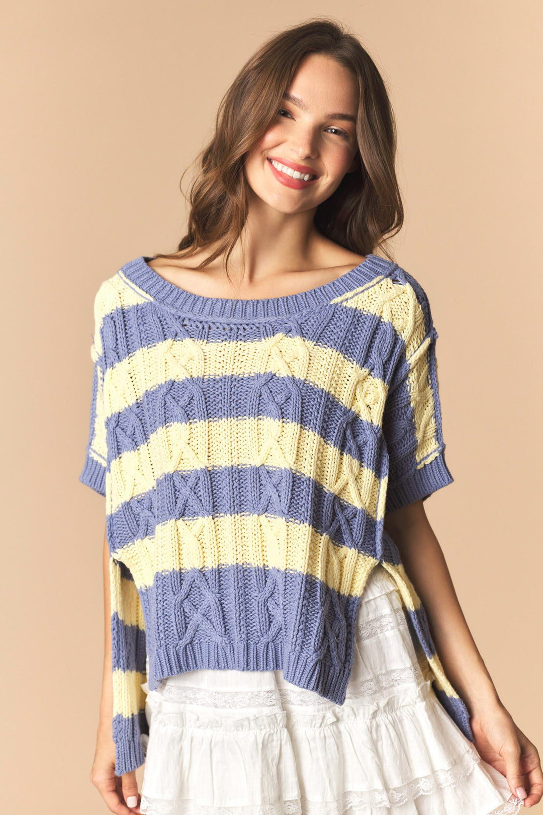Bluebell Stripe Cable Knit Top