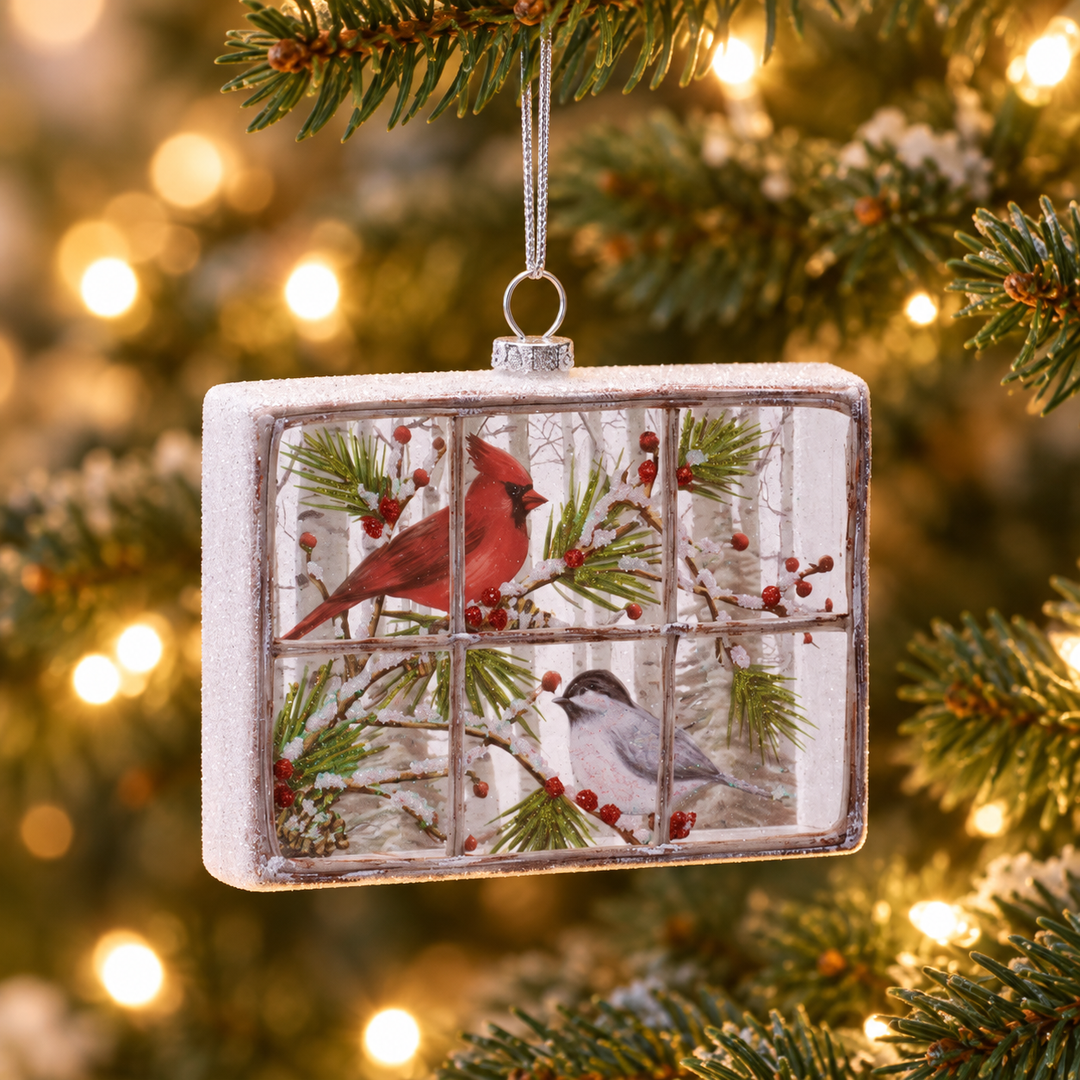 Christmas Cardinal Glass Window Ornament — Two Assorted Styles