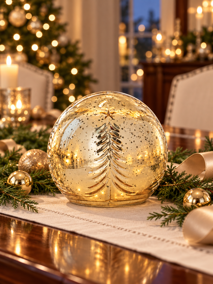Gilded Evergreen LED Glass Globe