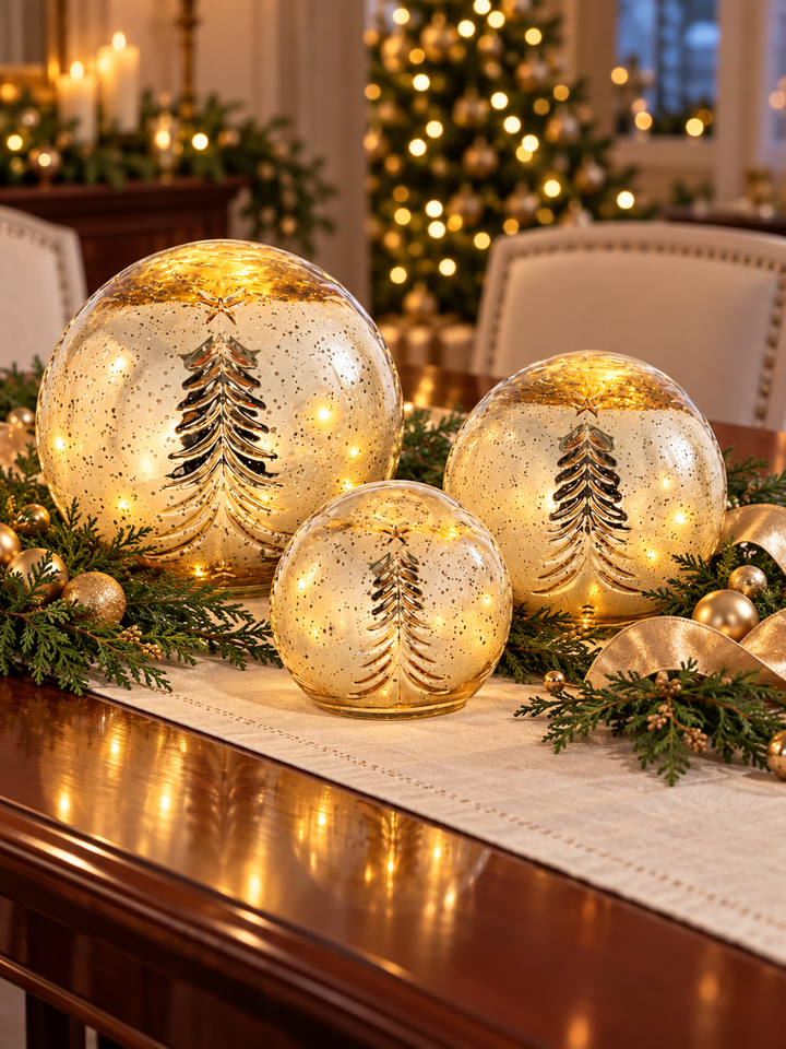 Gilded Evergreen LED Glass Globe